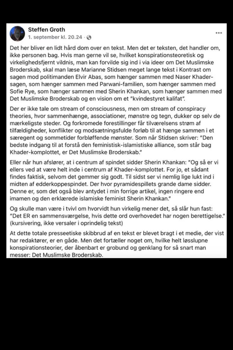 Facebook-opslag af Steffen Groth