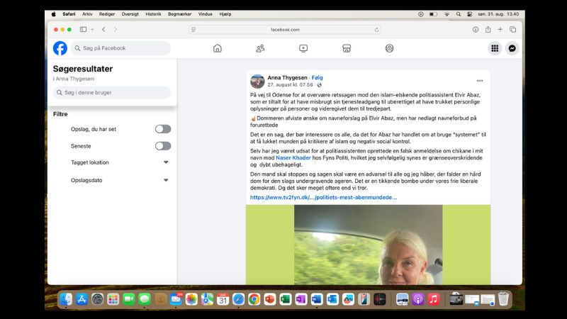 Facebook-opslag fra Anna Thygesen.